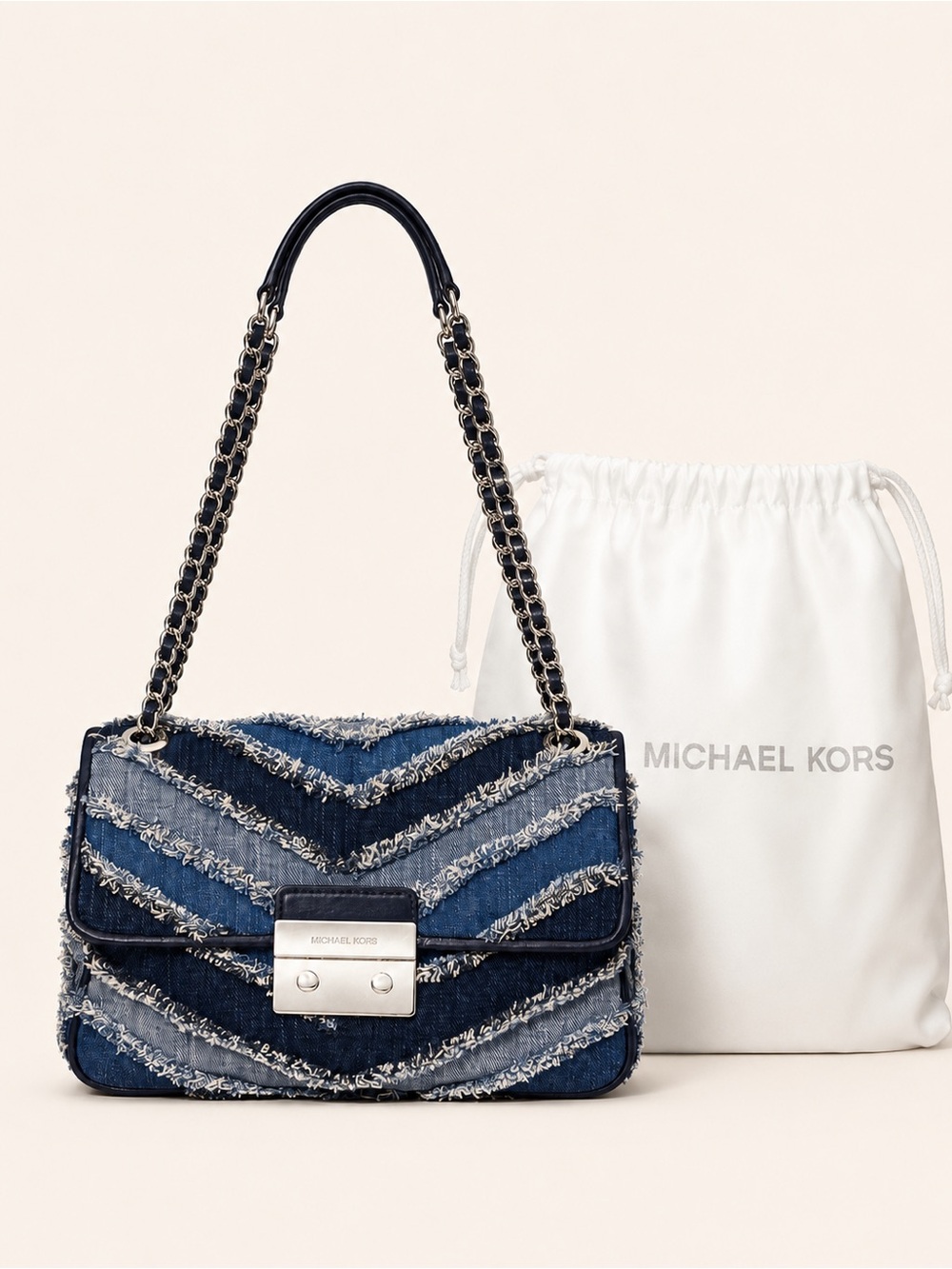 Michael Kors Sloan Large Denim Chevron Shoulder Bag